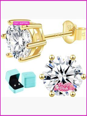 Moissanite Lab Created Diamond Solitaire Stud Earrings 0.6-3ctw VVS1 925